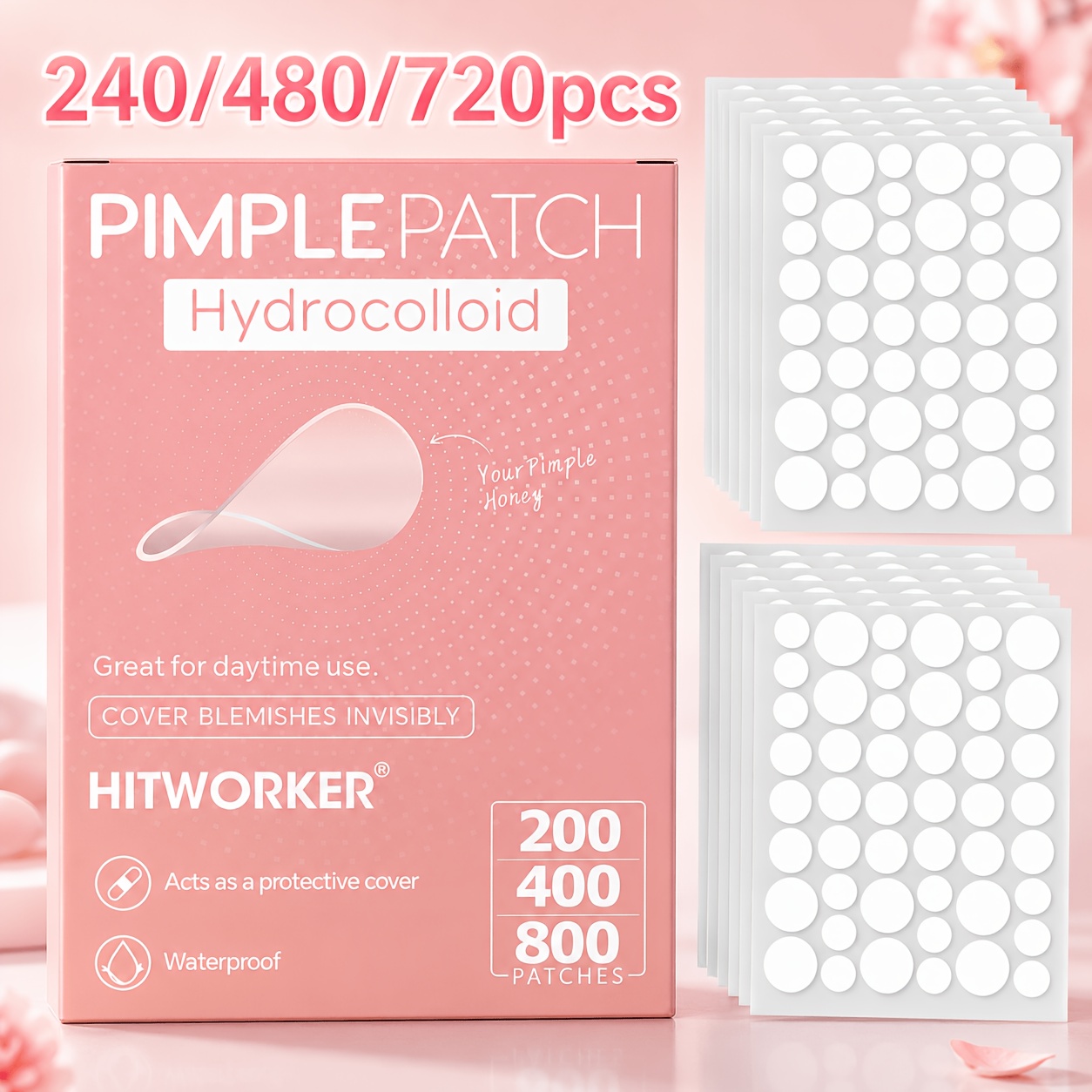 Hydrocolloid Acne Patch - 240/480/720pcs Hydrocolloid Blemish Cover Patches, Tea