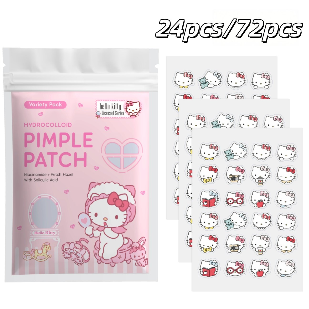 Hydrocolloid Acne Patch - 24/72pcs Hello Kitty Hydrocolloid Pimple Patches,