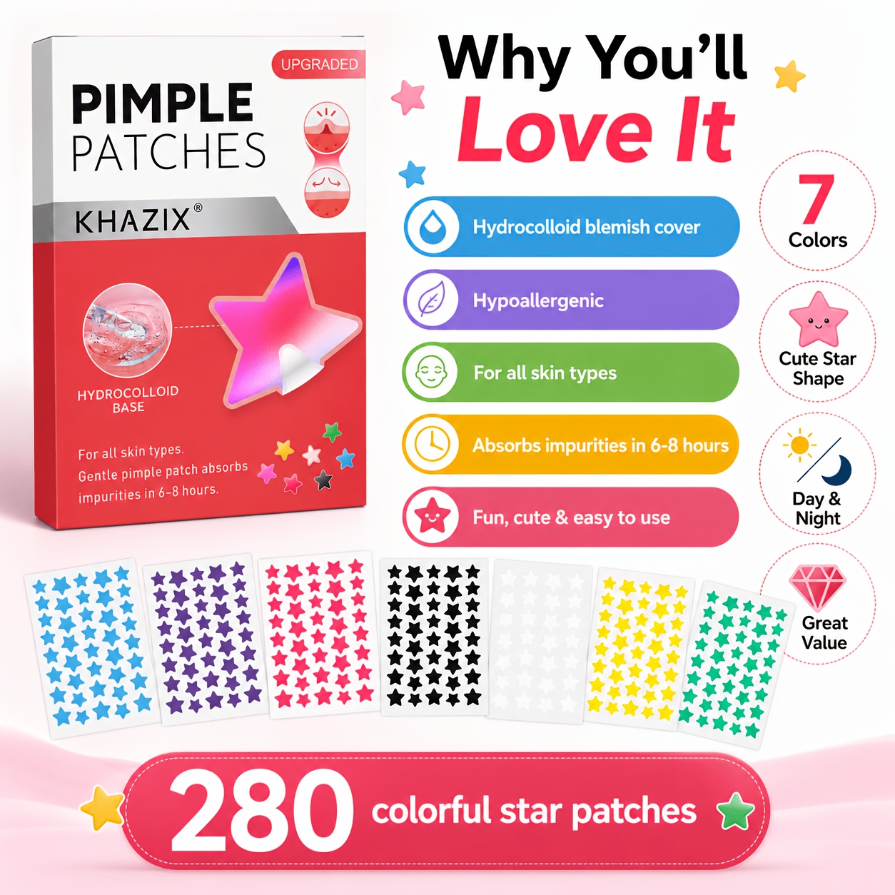 280pcs Star Pimple Patches, 7  - Hydrocolloid Acne Patch 评论和价格
